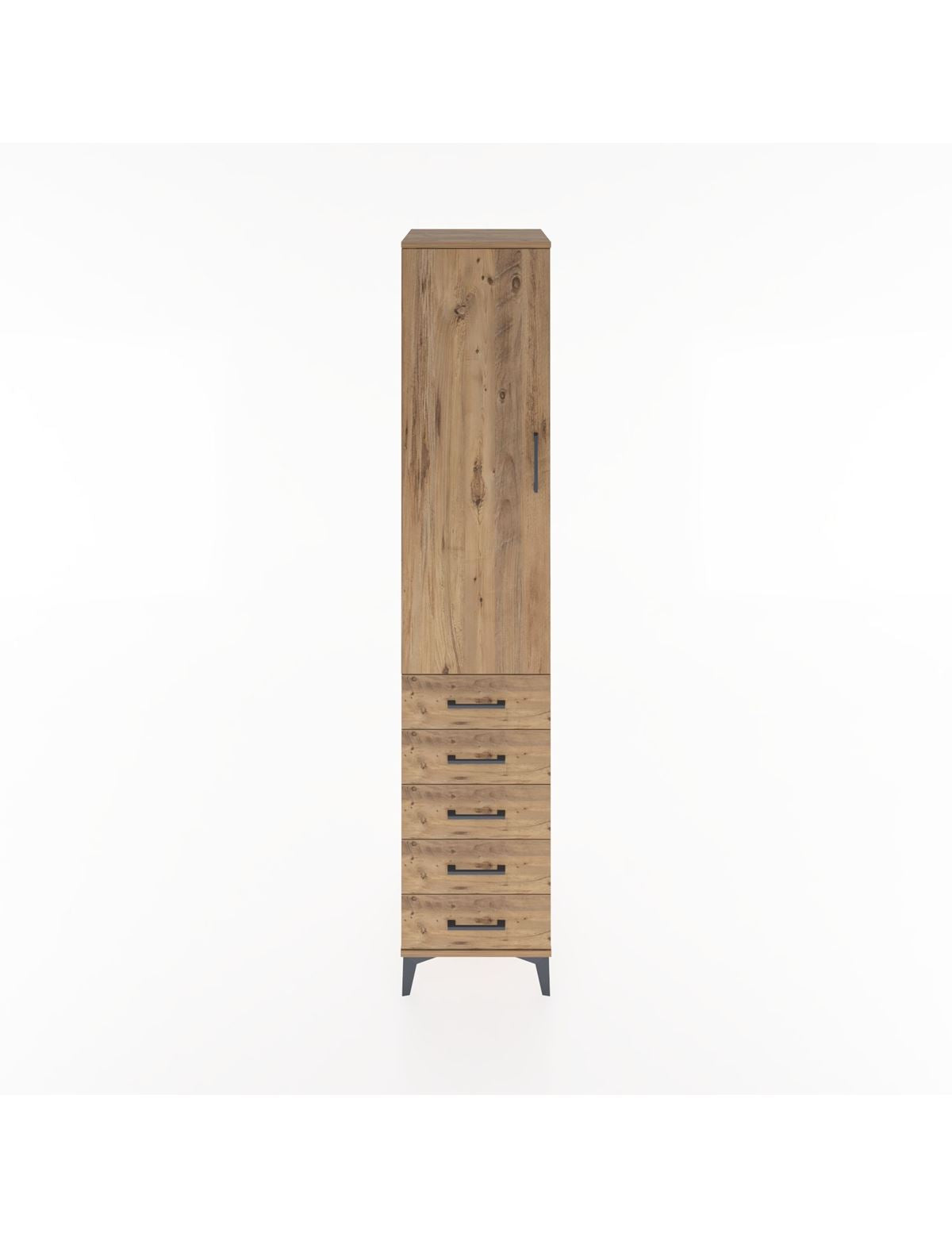 Hyperion Dolap 2 Raflı 5 Çekmeceli Tek Askılı 44x44x221 Çam-Çam