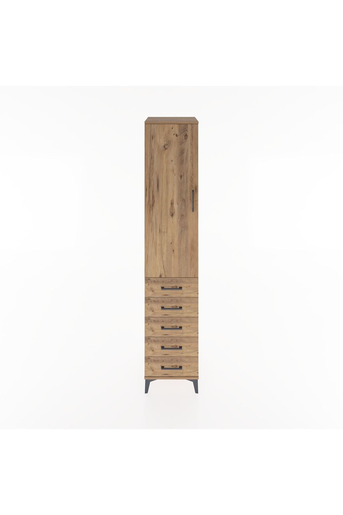 Hyperion Dolap 2 Raflı 5 Çekmeceli Tek Askılı 44x44x221 Çam-Çam