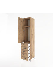 Hyperion Dolap 2 Raflı 5 Çekmeceli Tek Askılı 44x44x221 Çam-Çam