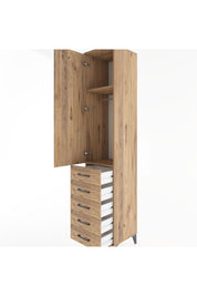 Hyperion Dolap 2 Raflı 5 Çekmeceli Tek Askılı 44x44x221 Çam-Çam