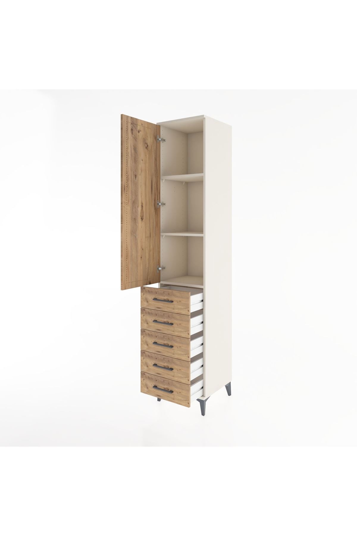 Hyperion Dolap 3 Raflı 5 Çekmeceli Tek Kapaklı 44x44x221 Aytaşı-Çam