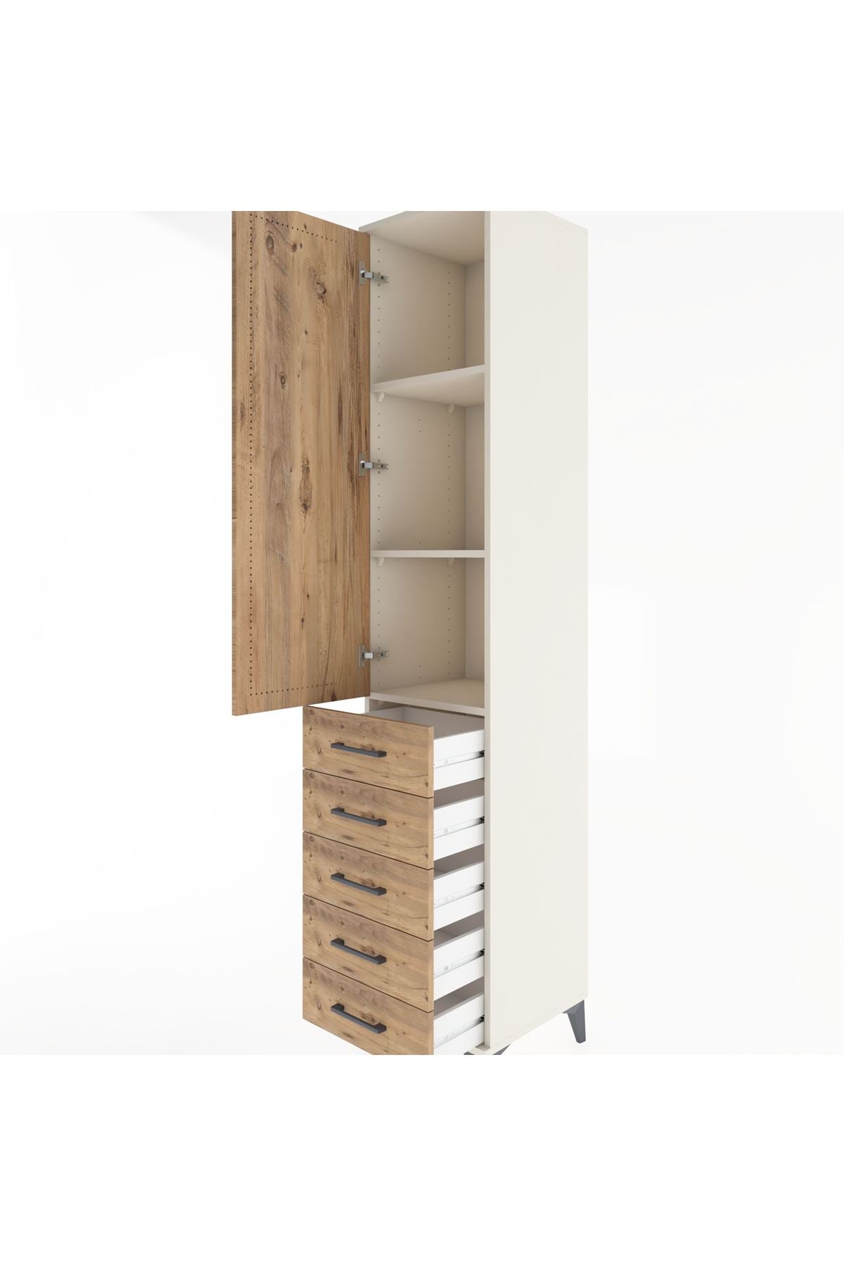 Hyperion Dolap 3 Raflı 5 Çekmeceli Tek Kapaklı 44x44x221 Aytaşı-Çam