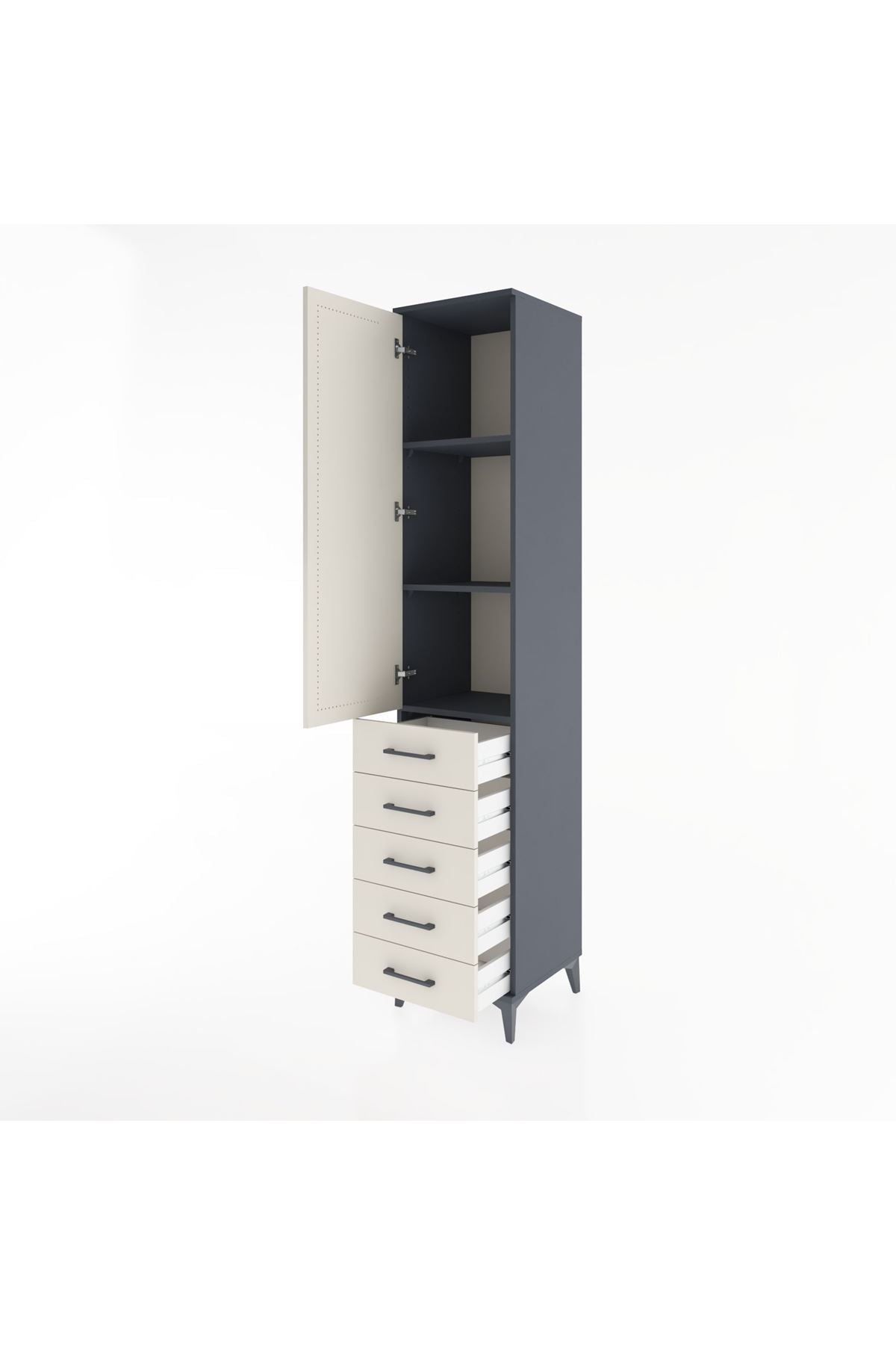 Hyperion Dolap 3 Raflı 5 Çekmeceli Tek Kapaklı 44x44x221 Antrasit-Aytaşı