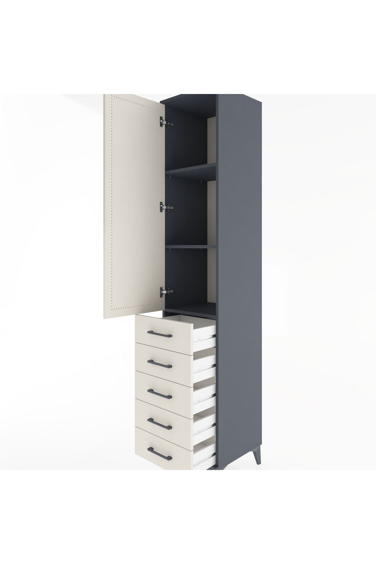 Hyperion Dolap 3 Raflı 5 Çekmeceli Tek Kapaklı 44x44x221 Antrasit-Aytaşı