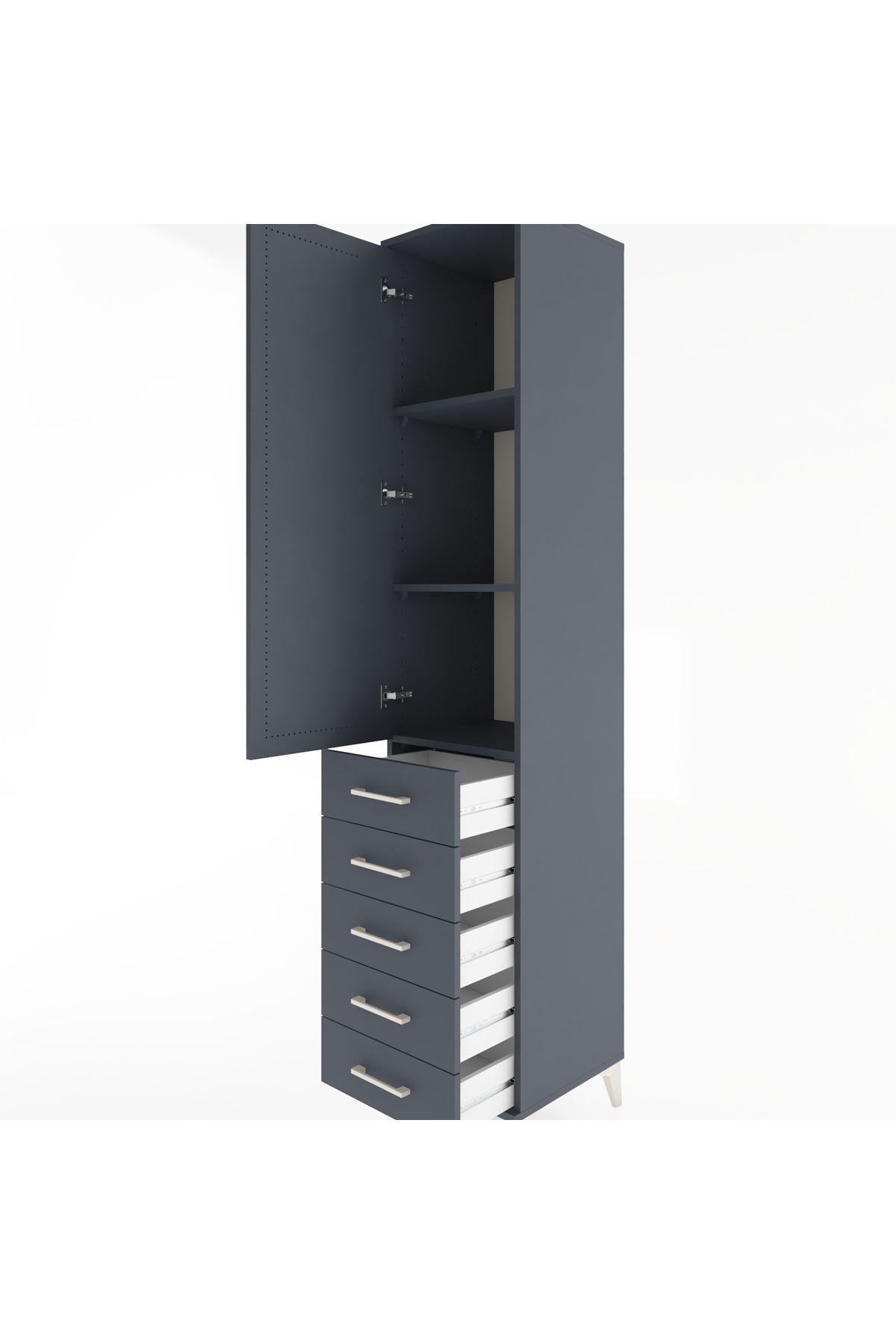 Hyperion Dolap 3 Raflı 5 Çekmeceli Tek Kapaklı 44x44x221 Antrasit-Antrasit