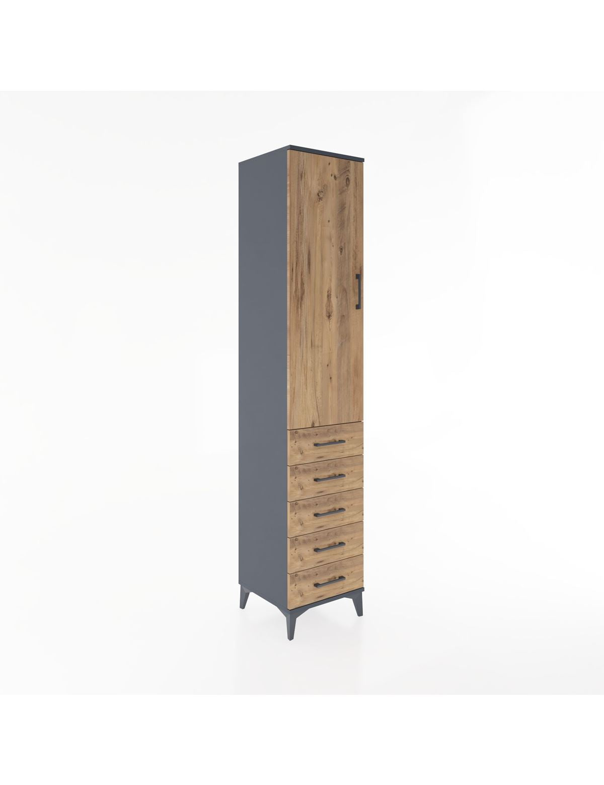 Hyperion Dolap 3 Raflı 5 Çekmeceli Tek Kapaklı 44x44x221 Antrasit-Çam