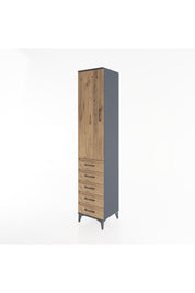 Hyperion Dolap 3 Raflı 5 Çekmeceli Tek Kapaklı 44x44x221 Antrasit-Çam