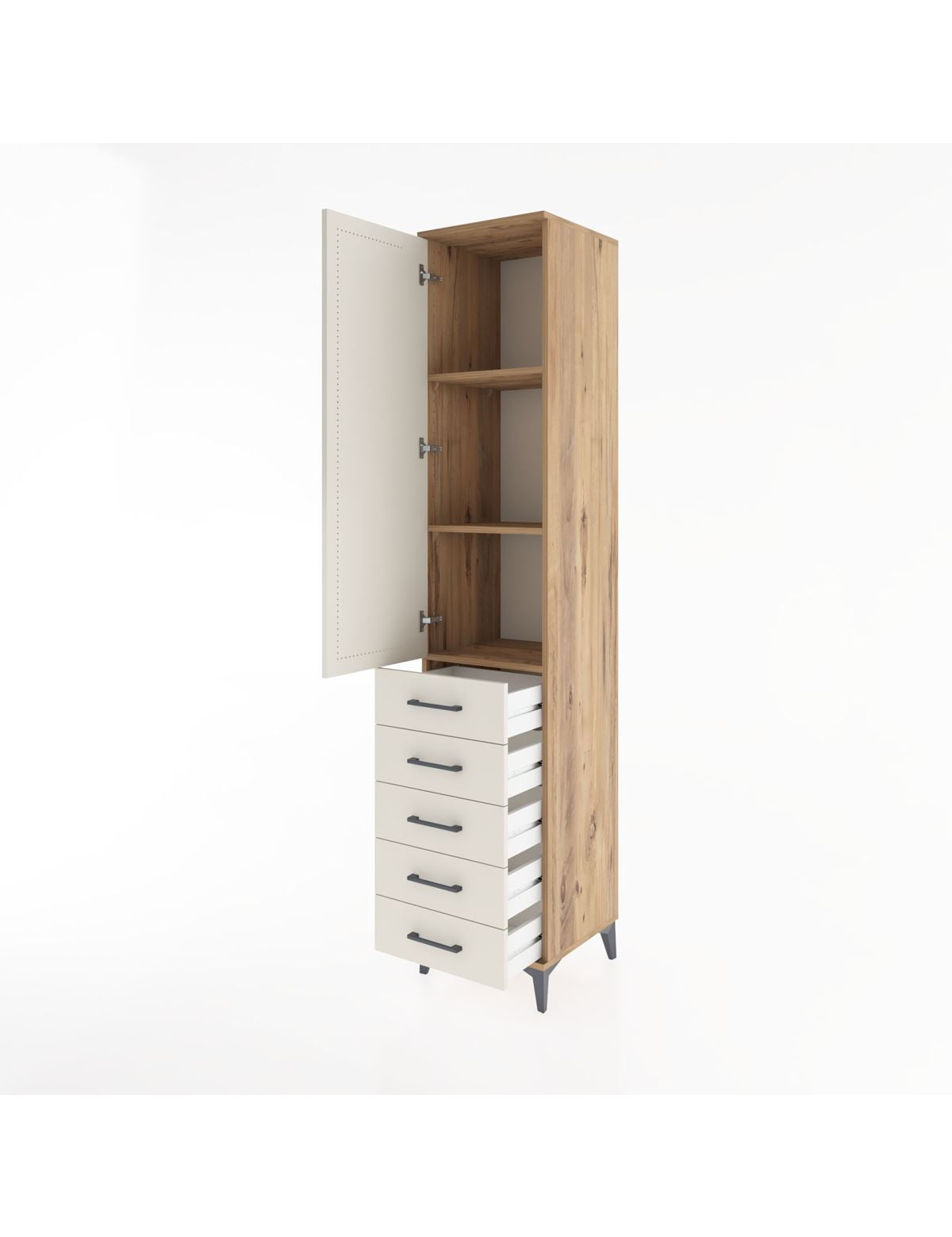 Hyperion Dolap 3 Raflı 5 Çekmeceli Tek Kapaklı 44x44x221 - S61M056V7B