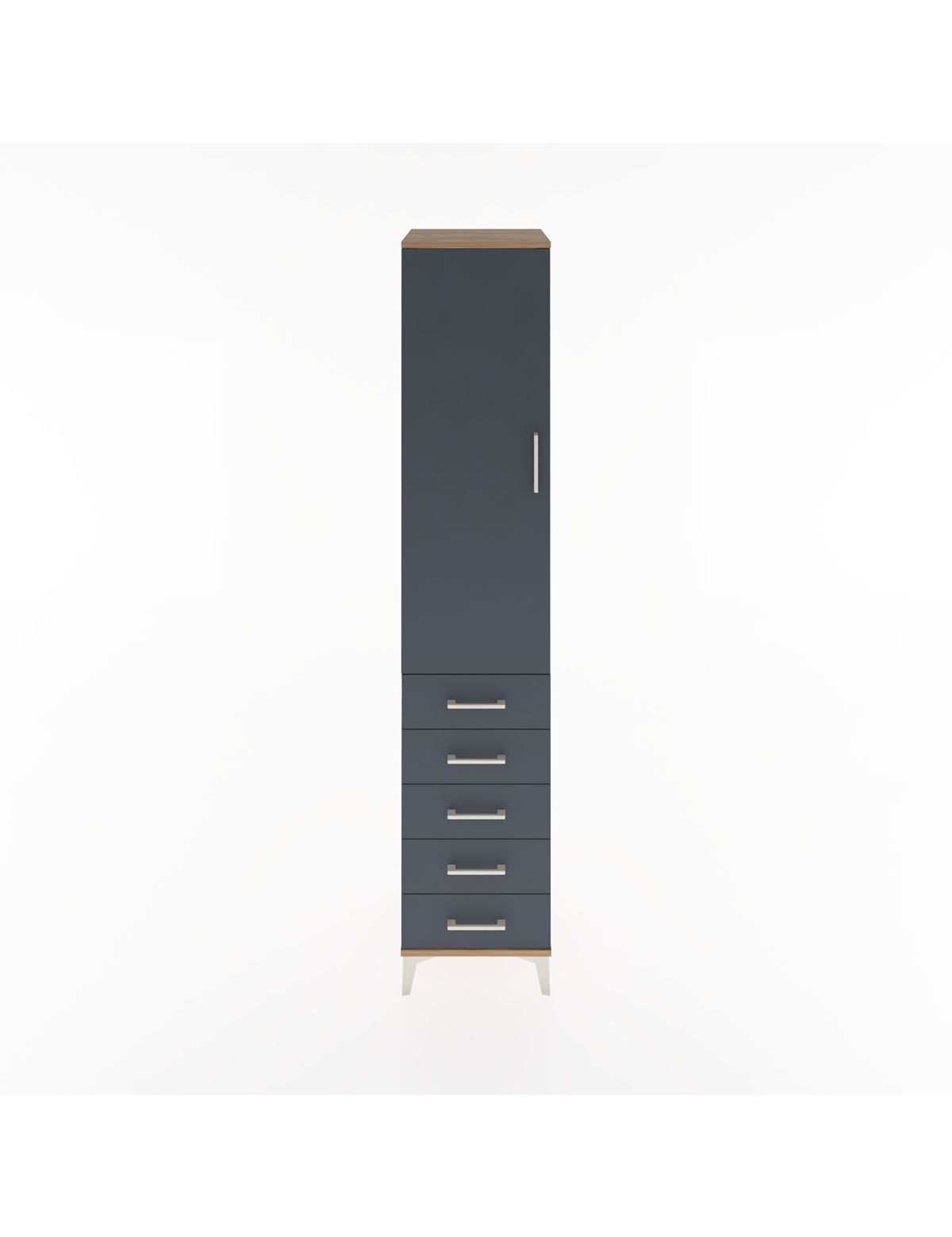 Hyperion Dolap 3 Raflı 5 Çekmeceli Tek Kapaklı 44x44x221 Çam-Antrasit