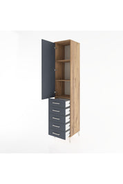 Hyperion Dolap 3 Raflı 5 Çekmeceli Tek Kapaklı 44x44x221 Çam-Antrasit