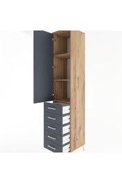 Hyperion Dolap 3 Raflı 5 Çekmeceli Tek Kapaklı 44x44x221 Çam-Antrasit