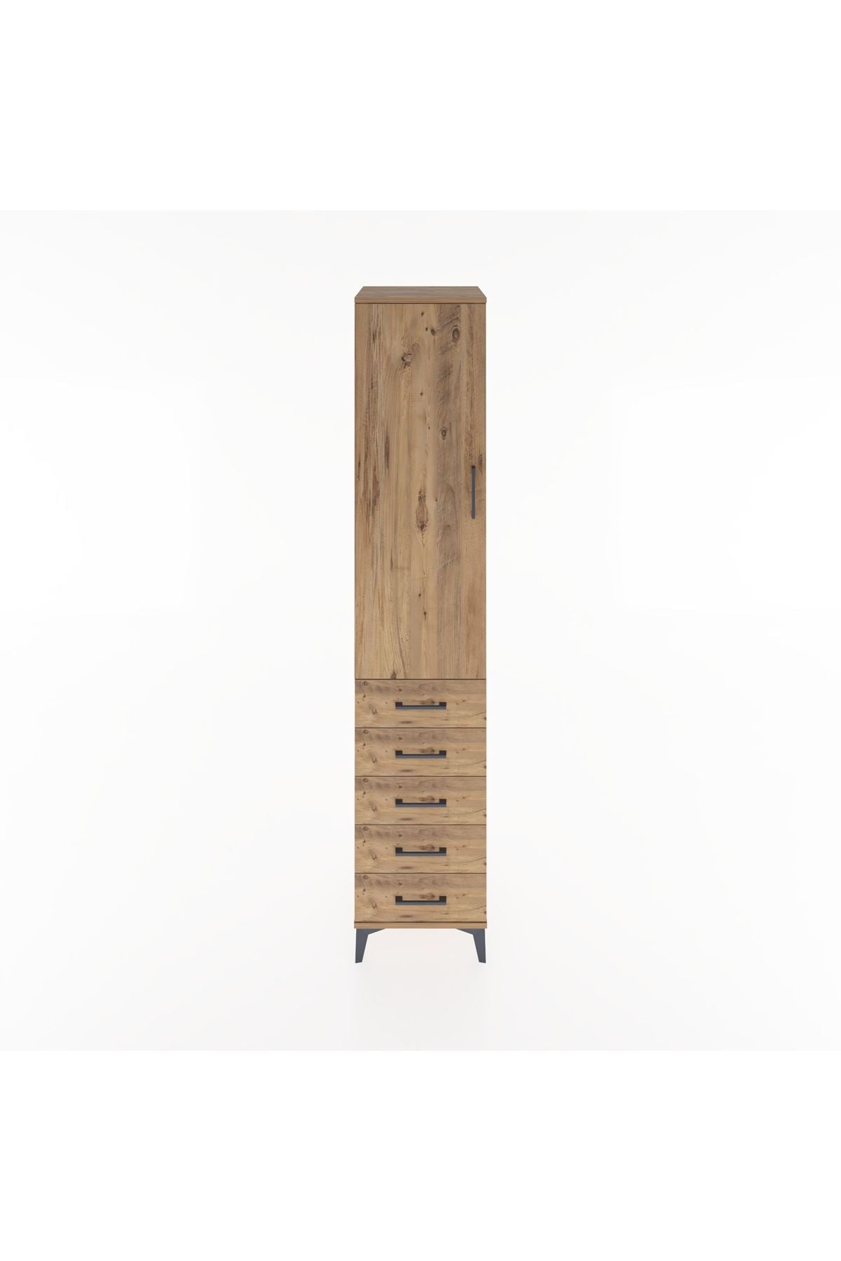 Hyperion Dolap 3 Raflı 5 Çekmeceli Tek Kapaklı 44x44x221 Çam-Çam