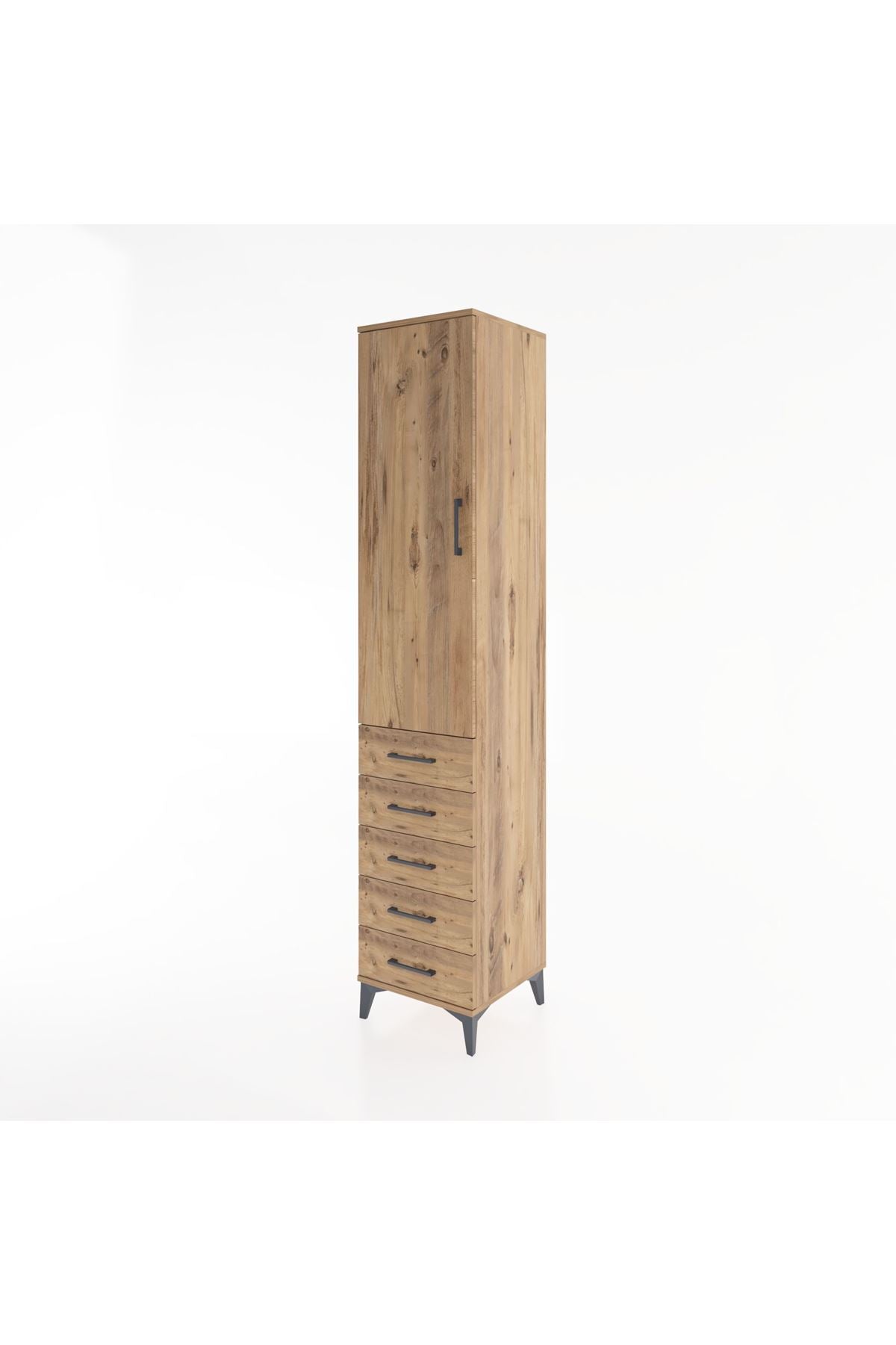 Hyperion Dolap 3 Raflı 5 Çekmeceli Tek Kapaklı 44x44x221 Çam-Çam