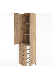 Hyperion Dolap 3 Raflı 5 Çekmeceli Tek Kapaklı 44x44x221 Çam-Çam