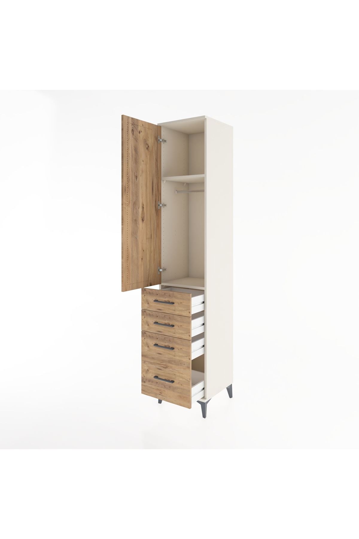 Hyperion Dolap 2 Raflı 4 Çekmeceli Tek Askılı 44x44x221 Aytaşı-Çam