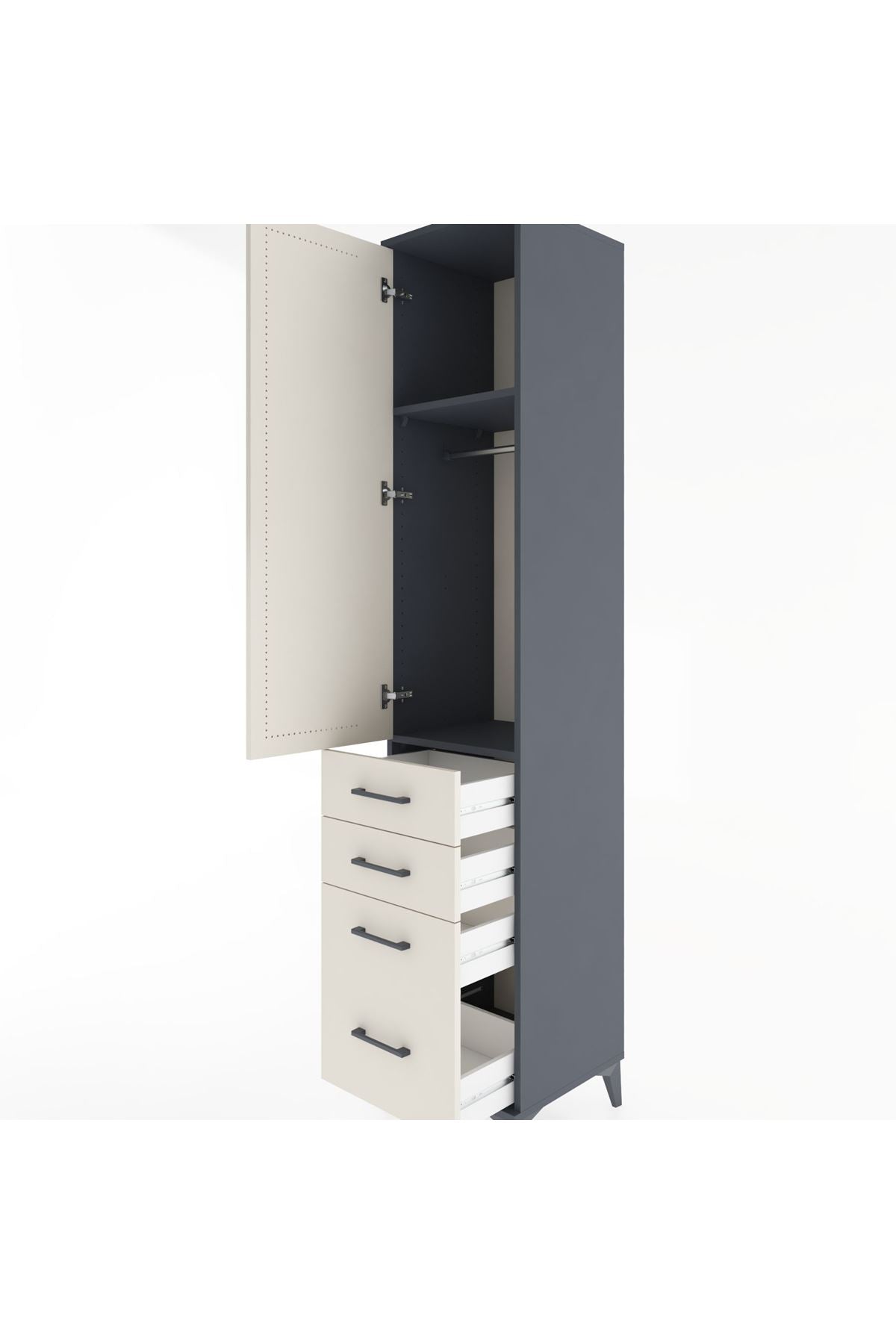 Hyperion Dolap 2 Raflı 4 Çekmeceli Tek Askılı 44x44x221 Antrasit-Aytaşı