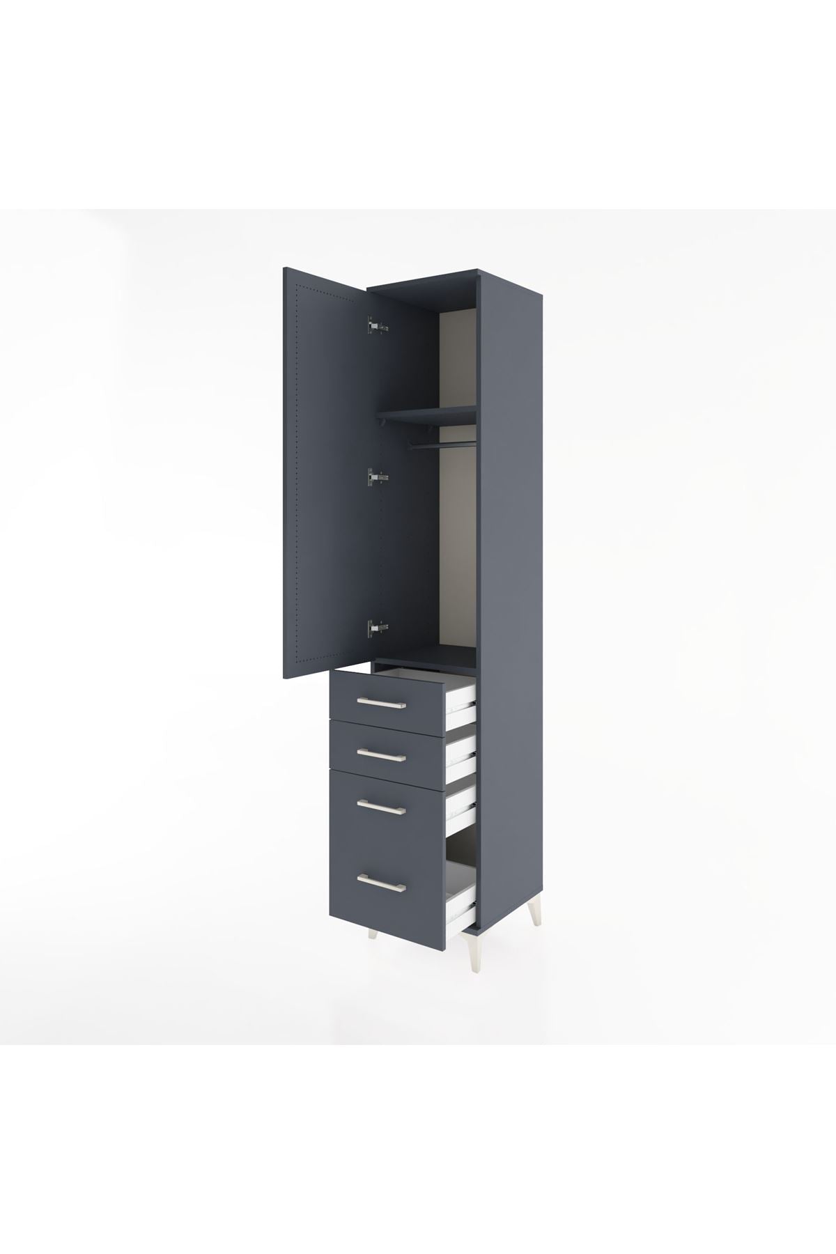 Hyperion Dolap 2 Raflı 4 Çekmeceli Tek Askılı 44x44x221 Antrasit-Antrasit