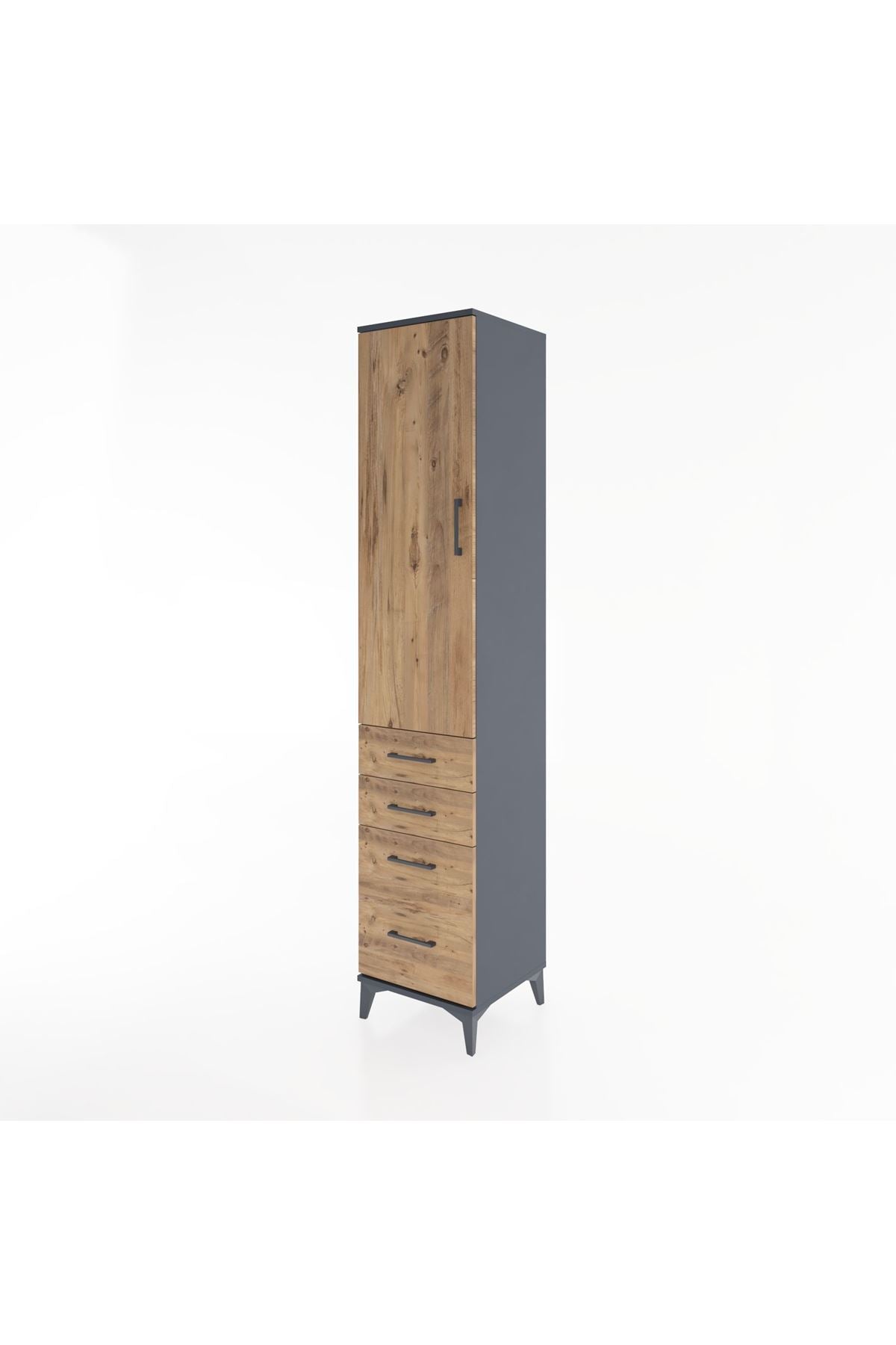 Hyperion Dolap 2 Raflı 4 Çekmeceli Tek Askılı 44x44x221 Antrasit-Çam