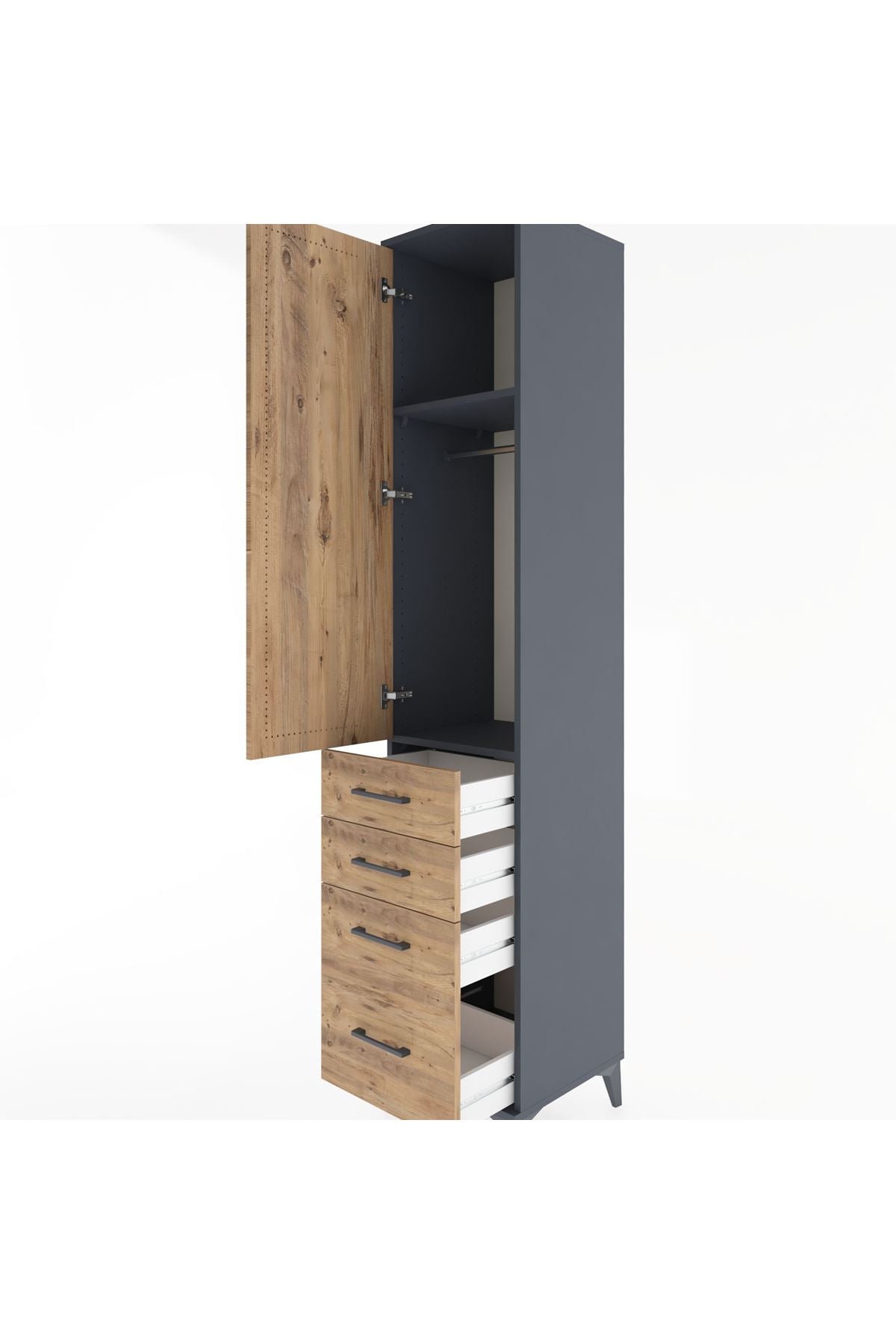 Hyperion Dolap 2 Raflı 4 Çekmeceli Tek Askılı 44x44x221 Antrasit-Çam
