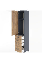 Hyperion Dolap 2 Raflı 4 Çekmeceli Tek Askılı 44x44x221 Antrasit-Çam