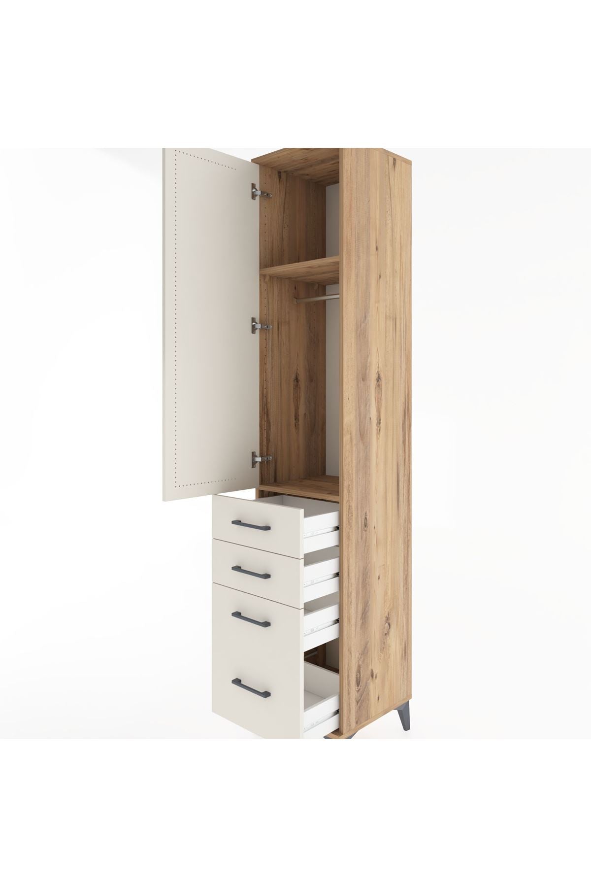 Hyperion Dolap 2 Raflı 4 Çekmeceli Tek Askılı 44x44x221 Çam-Aytaşı