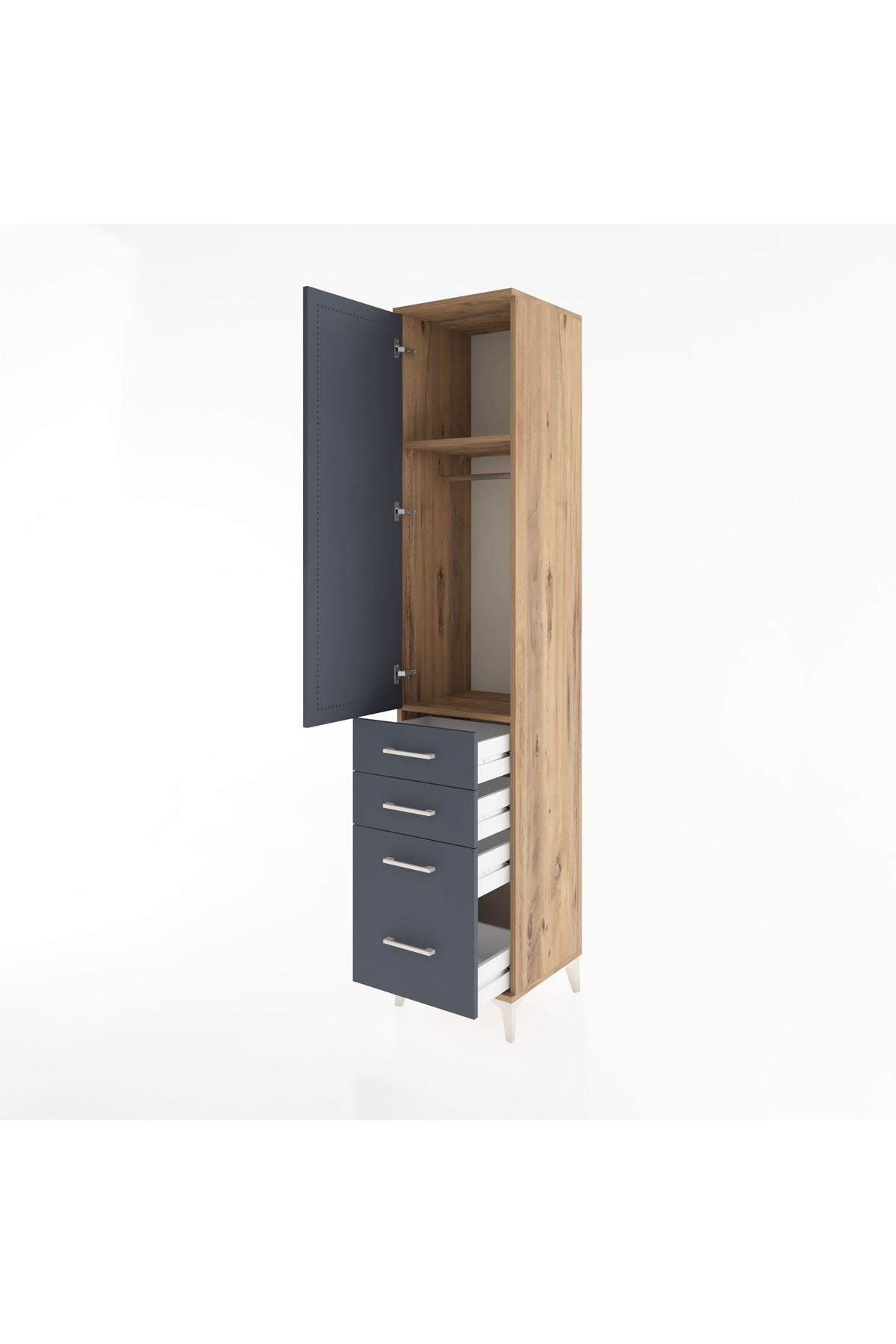 Hyperion Dolap 2 Raflı 4 Çekmeceli Tek Askılı 44x44x221 Çam-Antrasit