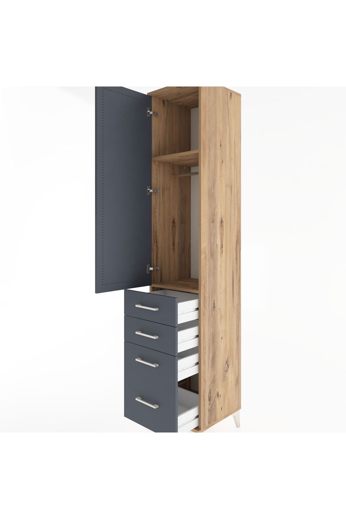 Hyperion Dolap 2 Raflı 4 Çekmeceli Tek Askılı 44x44x221 Çam-Antrasit