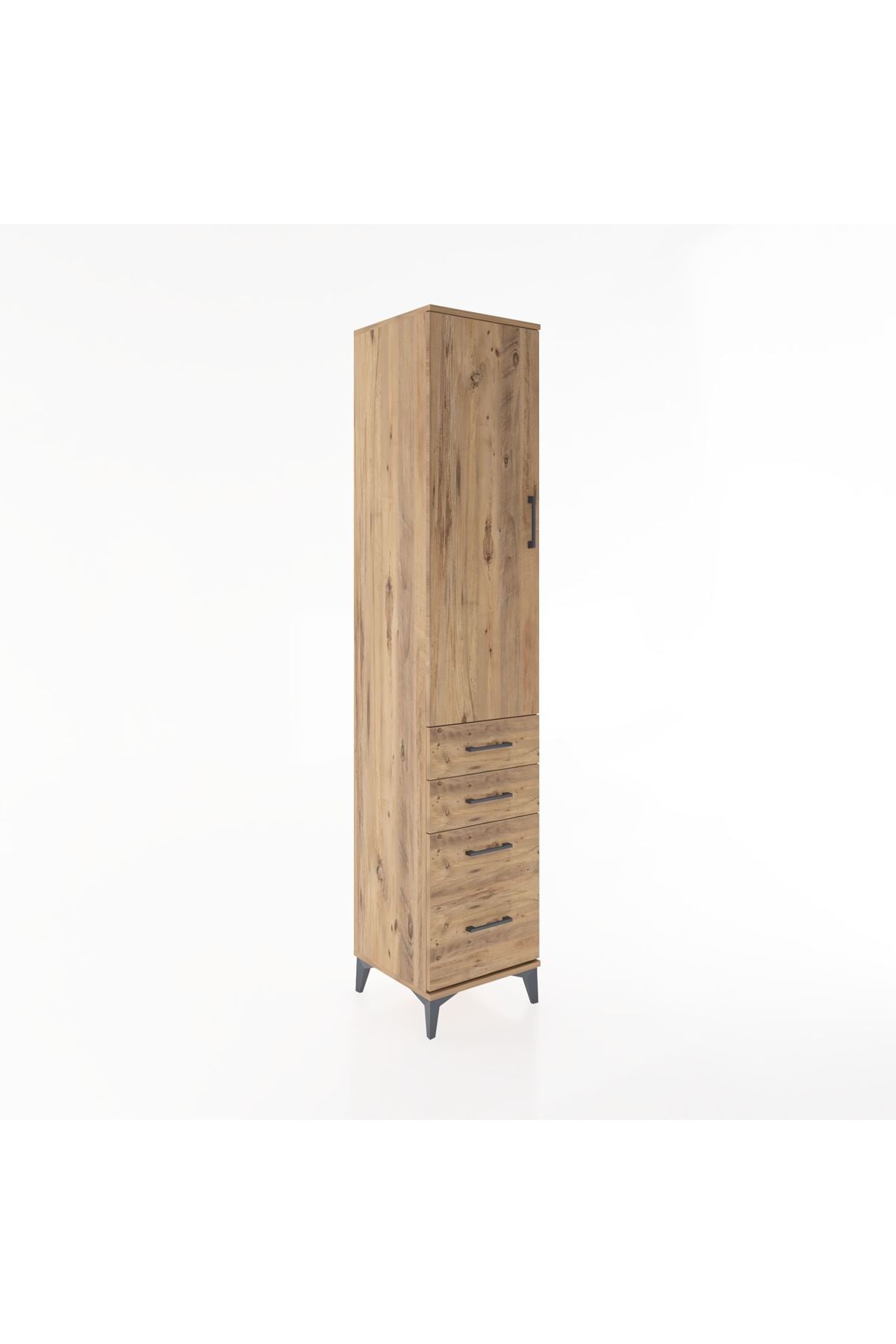 Hyperion Dolap 2 Raflı 4 Çekmeceli Tek Askılı 44x44x221 Çam-Çam