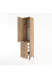 Hyperion Dolap 2 Raflı 4 Çekmeceli Tek Askılı 44x44x221 Çam-Çam