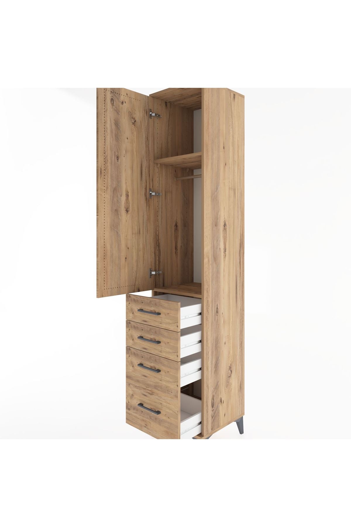 Hyperion Dolap 2 Raflı 4 Çekmeceli Tek Askılı 44x44x221 Çam-Çam