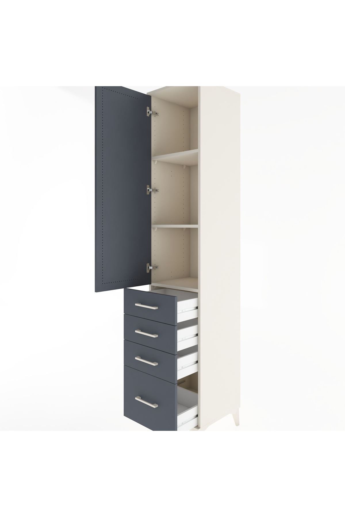 Hyperion Dolap 3 Raflı 4 Çekmeceli Tek Kapaklı 44x44x221 Aytaşı-Antrasit