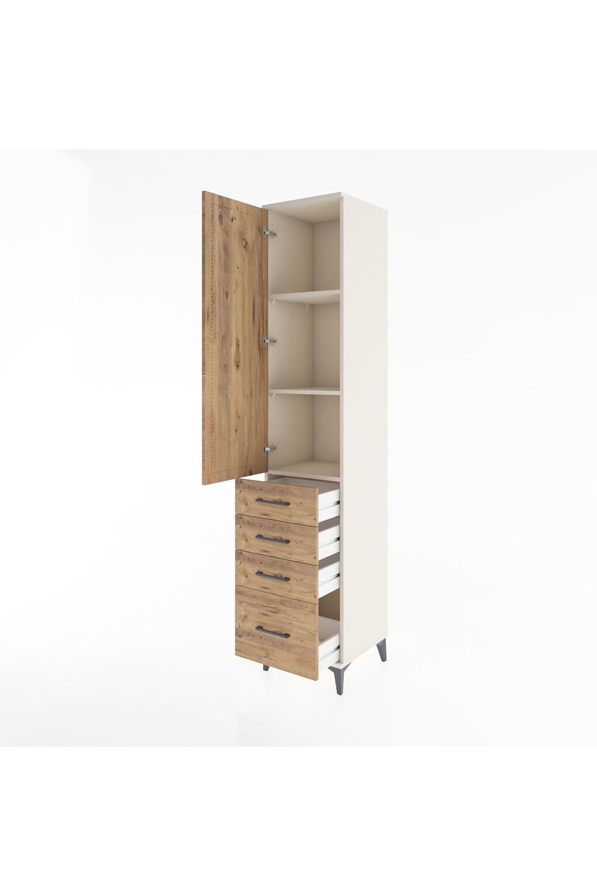 Hyperion Dolap 3 Raflı 4 Çekmeceli Tek Kapaklı 44x44x221 Aytaşı-Çam