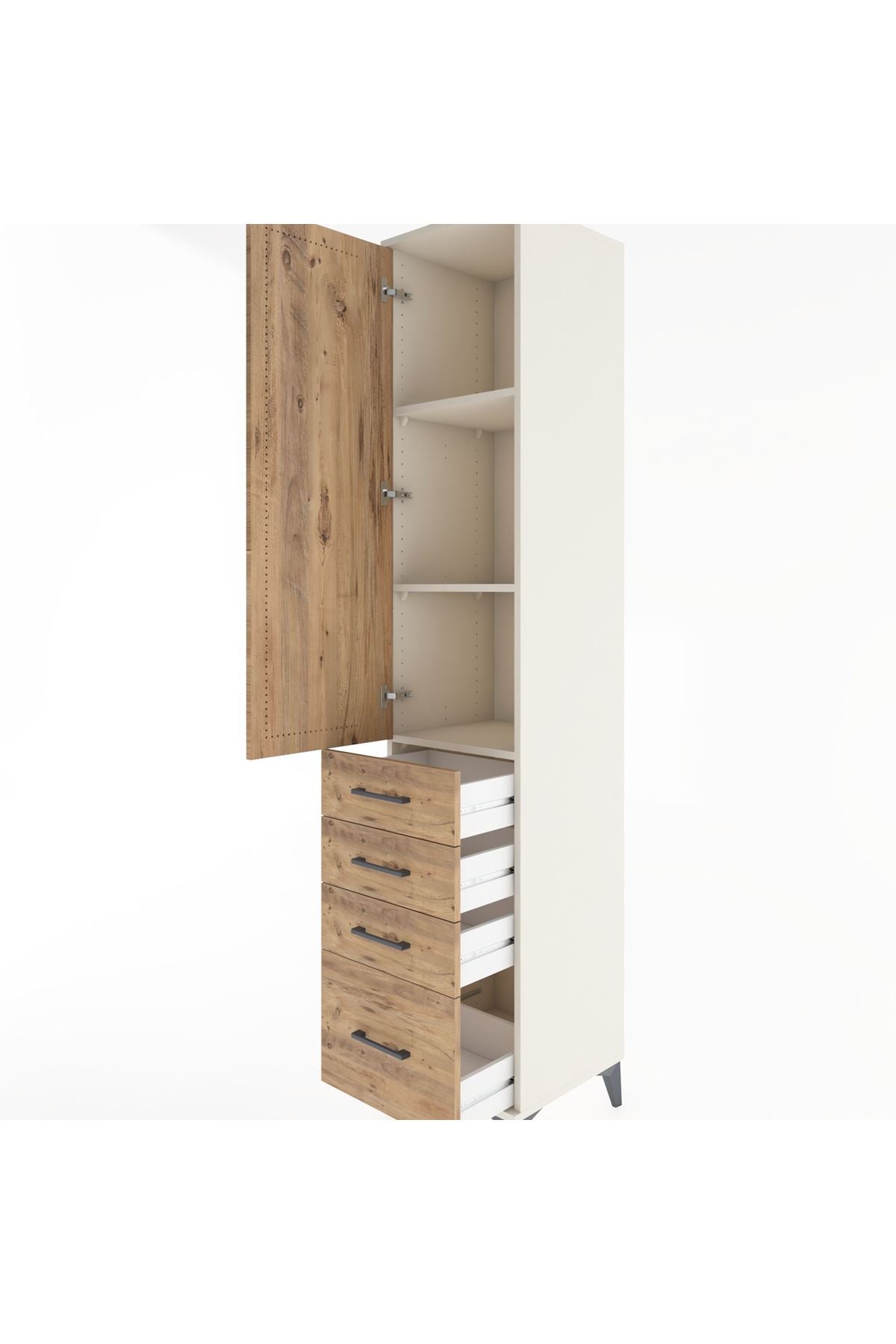 Hyperion Dolap 3 Raflı 4 Çekmeceli Tek Kapaklı 44x44x221 Aytaşı-Çam