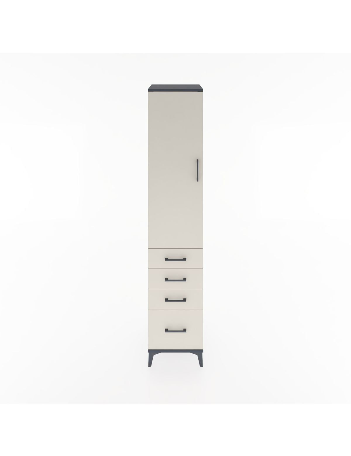 Hyperion Dolap 3 Raflı 4 Çekmeceli Tek Kapaklı 44x44x221 Antrasit-Aytaşı