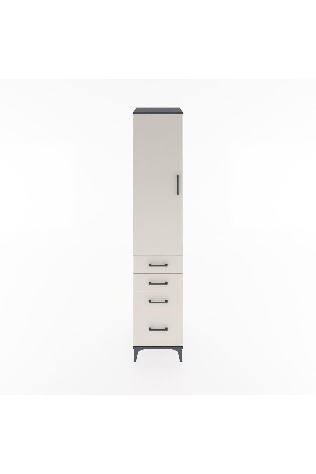 Hyperion Dolap 3 Raflı 4 Çekmeceli Tek Kapaklı 44x44x221 Antrasit-Aytaşı