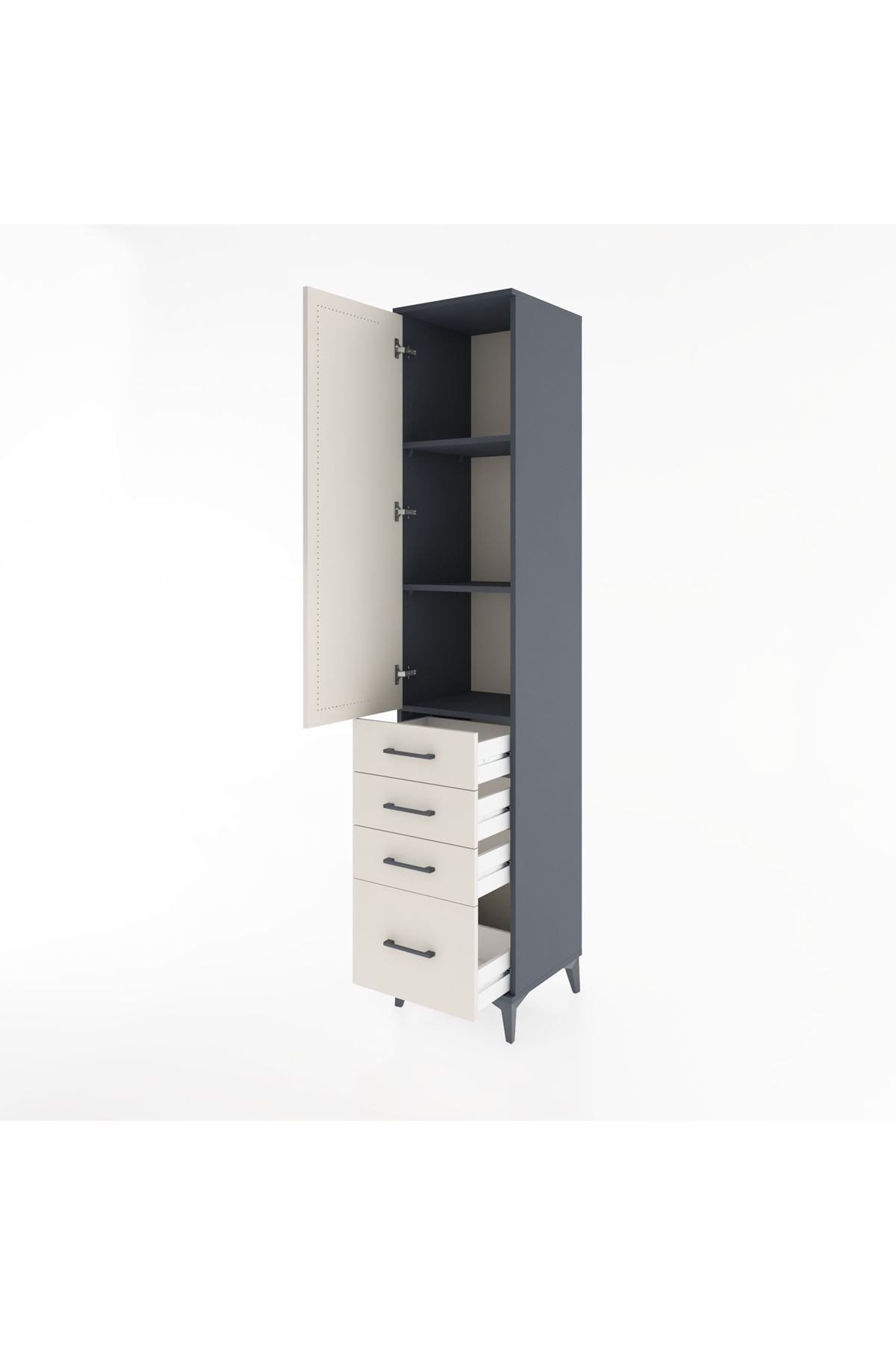 Hyperion Dolap 3 Raflı 4 Çekmeceli Tek Kapaklı 44x44x221 Antrasit-Aytaşı