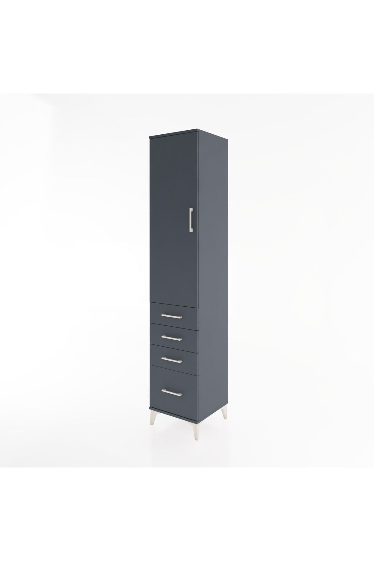 Hyperion Dolap 3 Raflı 4 Çekmeceli Tek Kapaklı 44x44x221 Antrasit-Antrasit