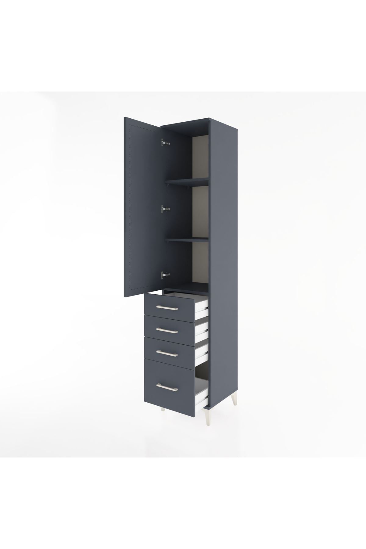 Hyperion Dolap 3 Raflı 4 Çekmeceli Tek Kapaklı 44x44x221 Antrasit-Antrasit