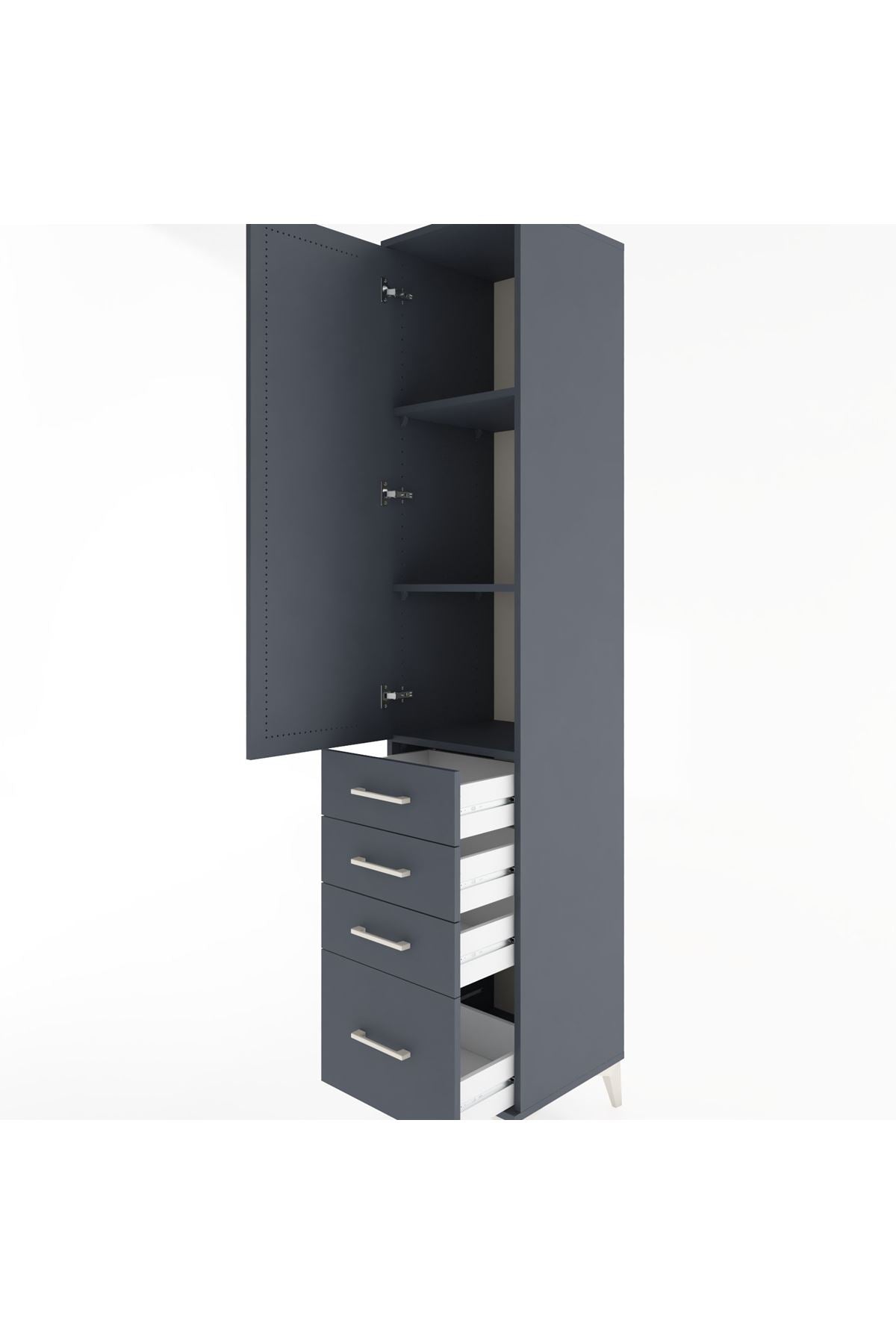 Hyperion Dolap 3 Raflı 4 Çekmeceli Tek Kapaklı 44x44x221 Antrasit-Antrasit