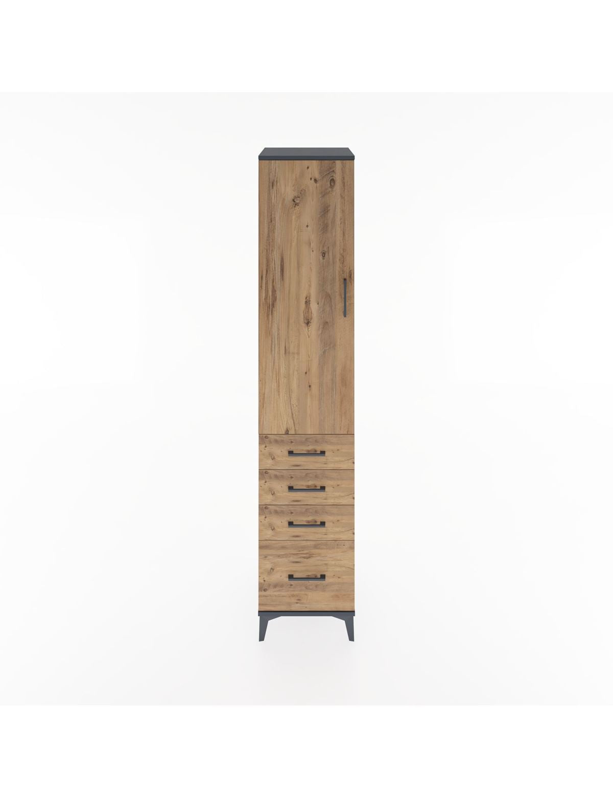 Hyperion Dolap 3 Raflı 4 Çekmeceli Tek Kapaklı 44x44x221 Antrasit-Çam