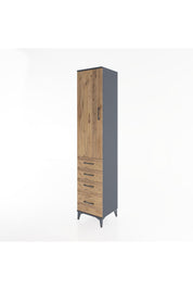 Hyperion Dolap 3 Raflı 4 Çekmeceli Tek Kapaklı 44x44x221 Antrasit-Çam