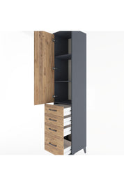 Hyperion Dolap 3 Raflı 4 Çekmeceli Tek Kapaklı 44x44x221 Antrasit-Çam