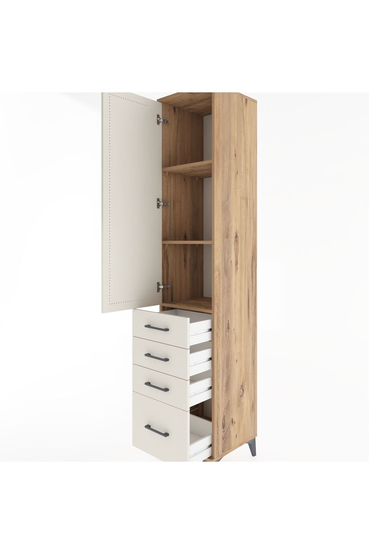 Hyperion Dolap 3 Raflı 4 Çekmeceli Tek Kapaklı 44x44x221 Çam-Aytaşı