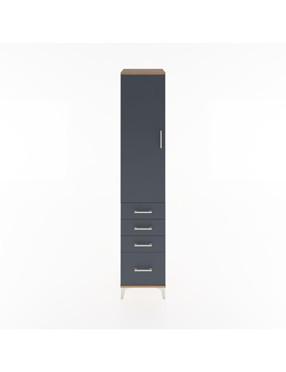 Hyperion Dolap 3 Raflı 4 Çekmeceli Tek Kapaklı 44x44x221 Çam-Antrasit