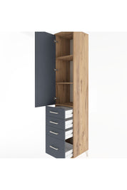 Hyperion Dolap 3 Raflı 4 Çekmeceli Tek Kapaklı 44x44x221 Çam-Antrasit