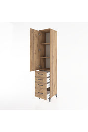 Hyperion Dolap 3 Raflı 4 Çekmeceli Tek Kapaklı 44x44x221 Çam-Çam