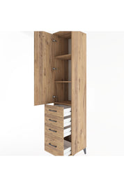 Hyperion Dolap 3 Raflı 4 Çekmeceli Tek Kapaklı 44x44x221 Çam-Çam