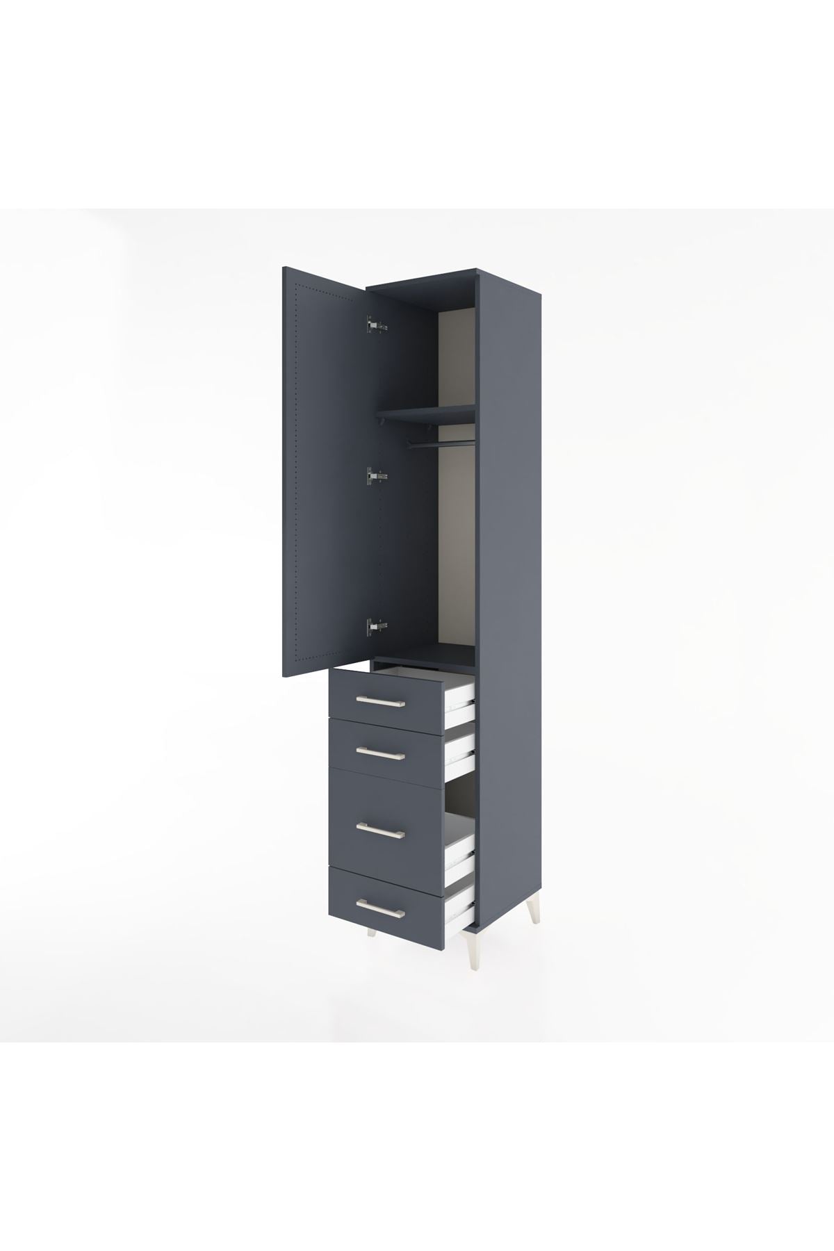 Hyperion Dolap 2 Raflı 4 Çekmeceli Tek Askılı 44x44x221 Antrasit-Antrasit