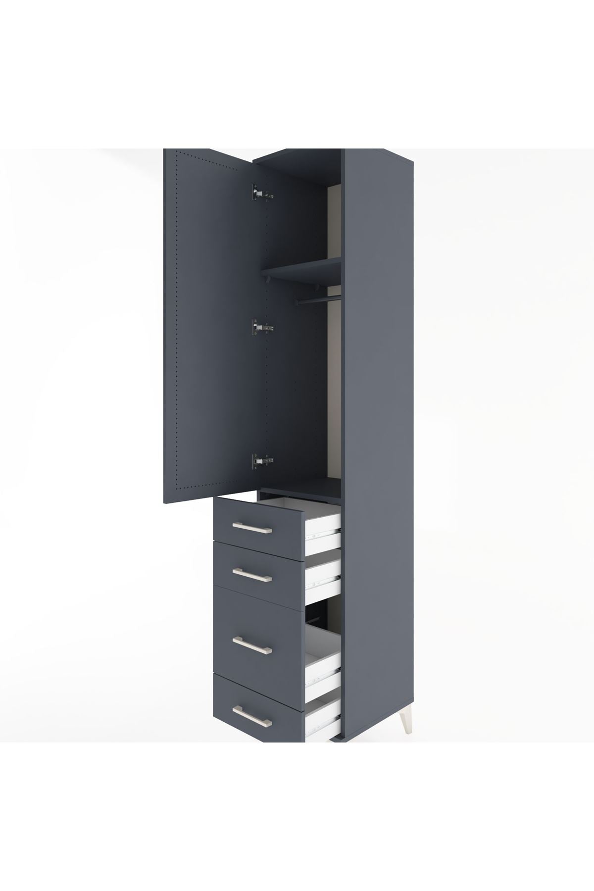 Hyperion Dolap 2 Raflı 4 Çekmeceli Tek Askılı 44x44x221 Antrasit-Antrasit