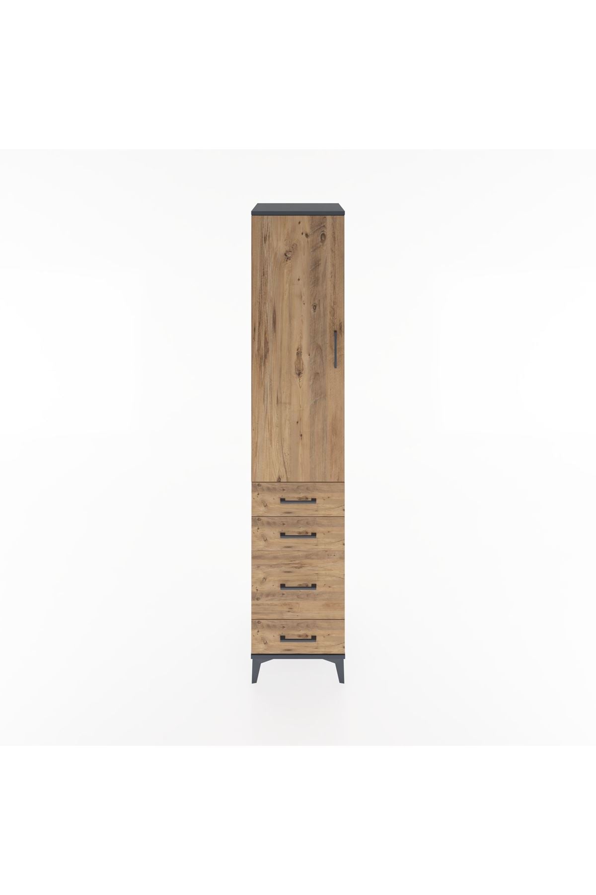 Hyperion Dolap 2 Raflı 4 Çekmeceli Tek Askılı 44x44x221 Antrasit-Çam